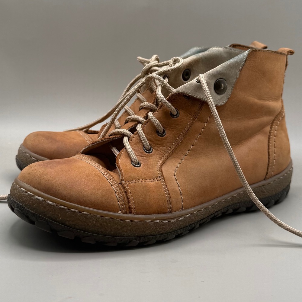 V Italia Ankle Boots Women 39 Leather Lace Up Contrast Stitch Tan Silver